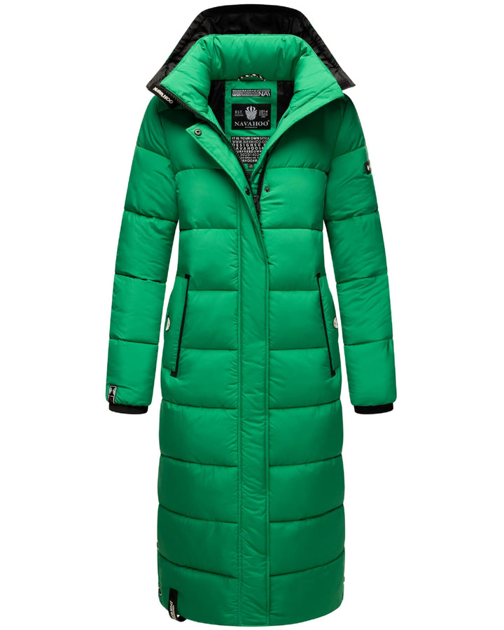 Navahoo Damen Wintermantel Warmer Steppmantel lang mit Abnehmbarer Kapuze Isalie XS-XXL XXL Smaragd