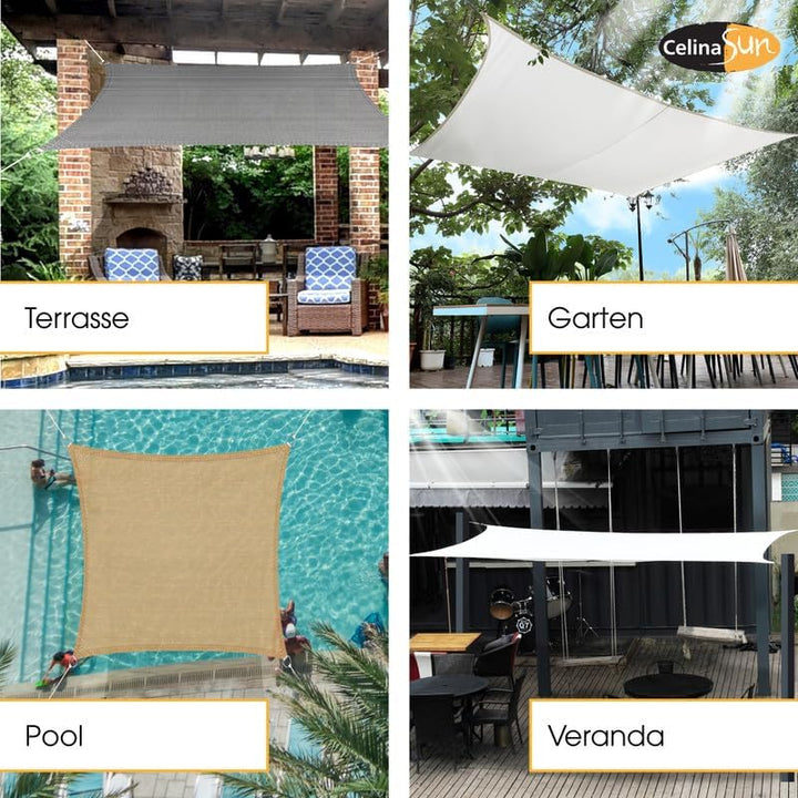 CelinaSun Sonnensegel PES Rechteck 2x4m Sand beige UPF 50+ Premium Sonnenschutz inkl Befestigungssei