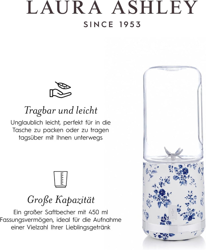 Laura Ashley Portable Blender Smoothie Maker to Go mit China Rose Design und 450 ml Flasche von VQ –
