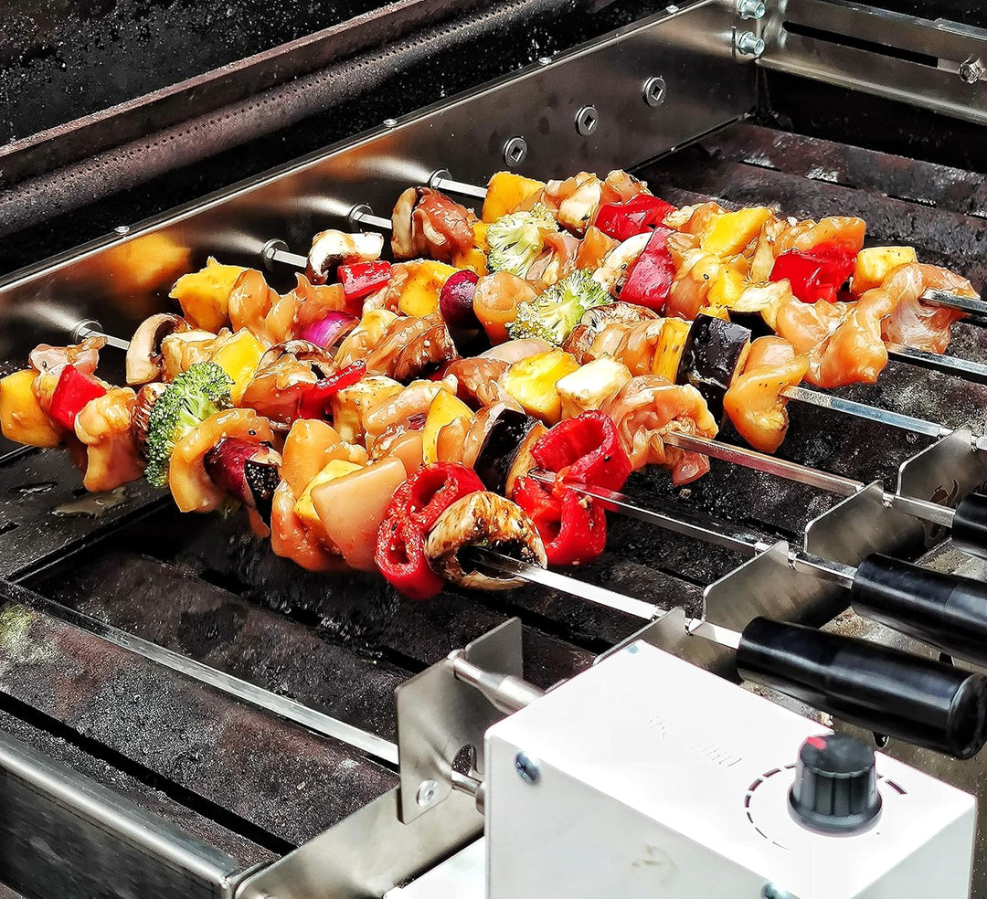BBQ-Toro elektrischer Spiessdreher | Edelstahl Drehspiess Aufsatz mit 9 Spiessen und Motor | Grössen