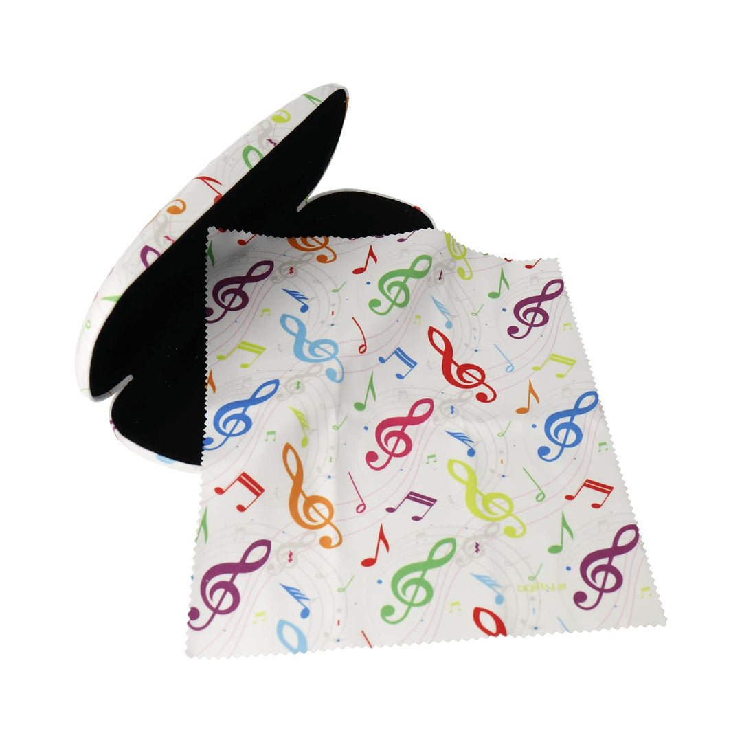 agifty Brillenetui mit Putztuch Geige Gitarre Noten - Schönes Geschenk für Musiker Noten Weiss-bunt,