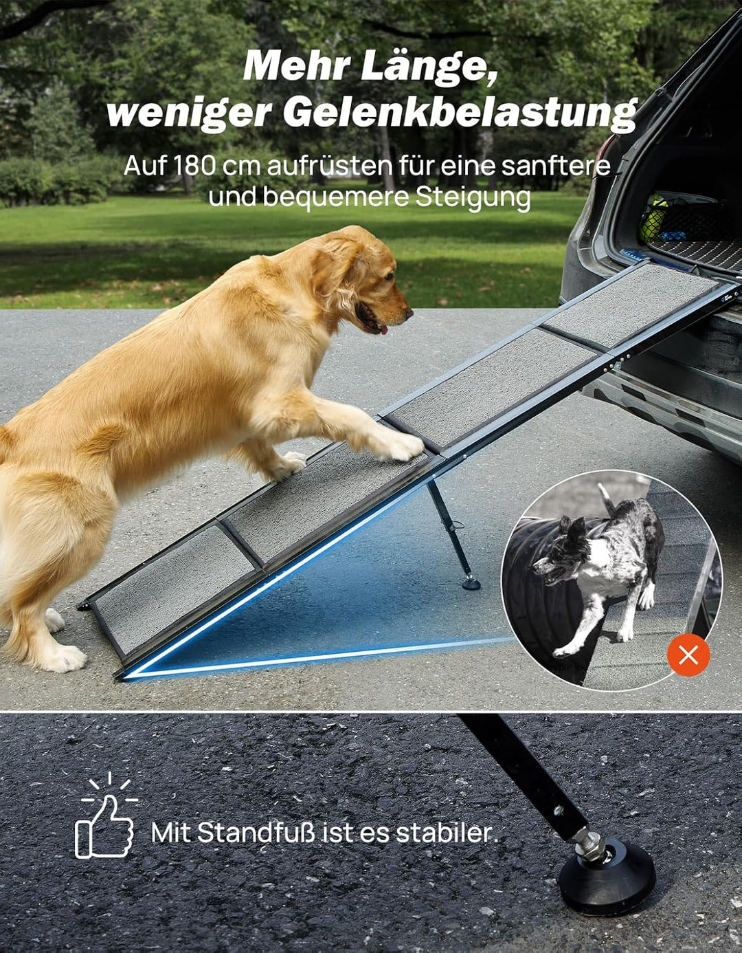 JOYTUTUS klappbare Hunderampe für Autos, SUVs und LKWs, 90kg Belastbarkeit, geeignet für grosse, mit