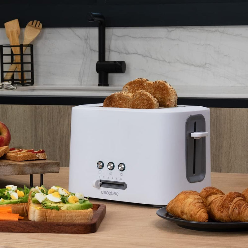 Cecotec Toaster Toast&Taste 9000 Doppel White aus Plastik mit 2 extra breiten kurzen Schlitzen Weiss