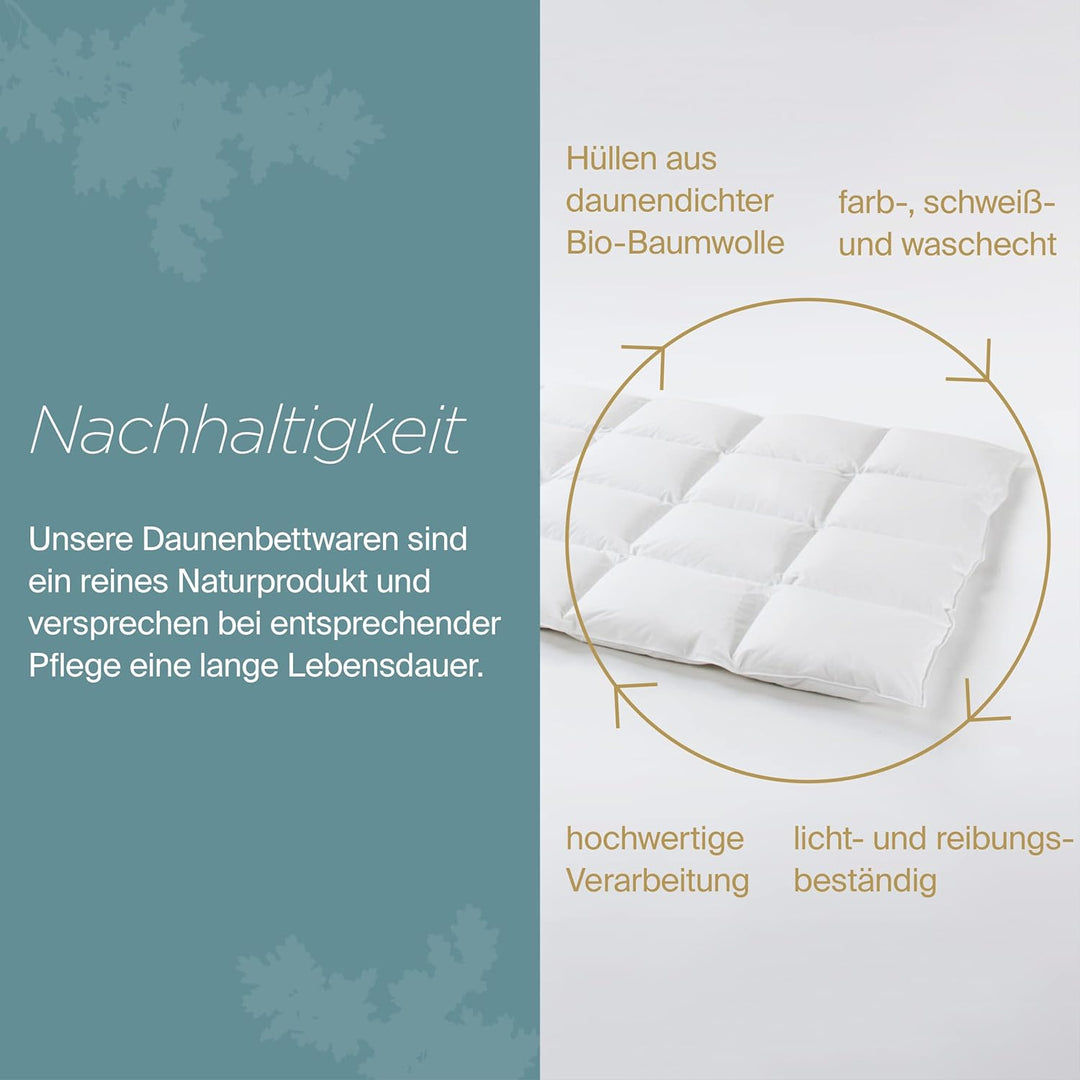 Daunenfee – Winter Cassettendecke 200x200 cm, Daunen & Federn – 4x4 Karos, 2cm Stege – Handarbeit Ma