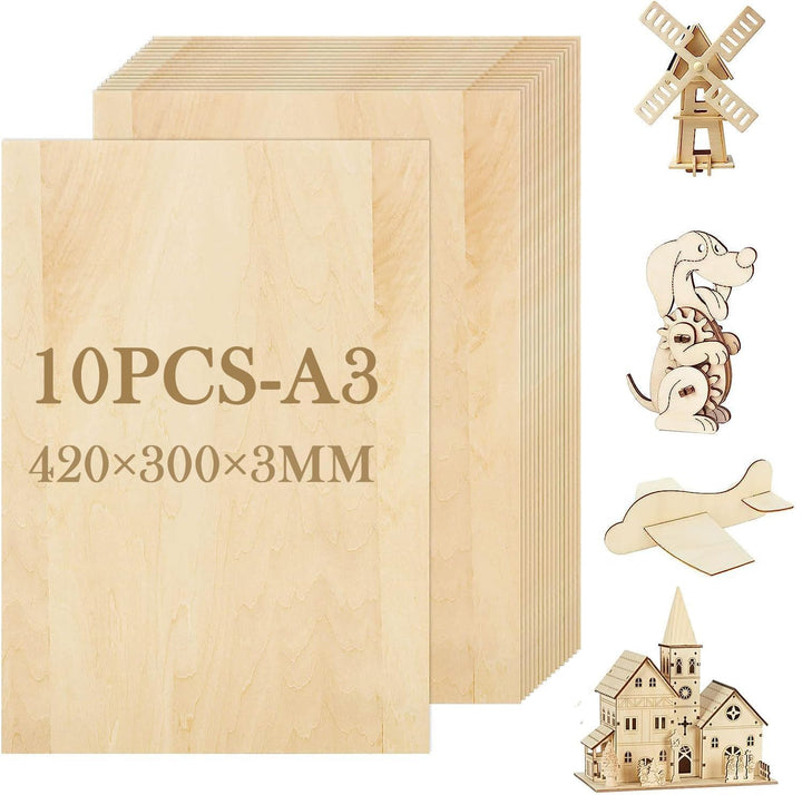 ASelected 10 Stücke Sperrholzplatte Holz 420 * 300 * 3MM - A3 Lindenholz Sperrholz Platte Für Laserp
