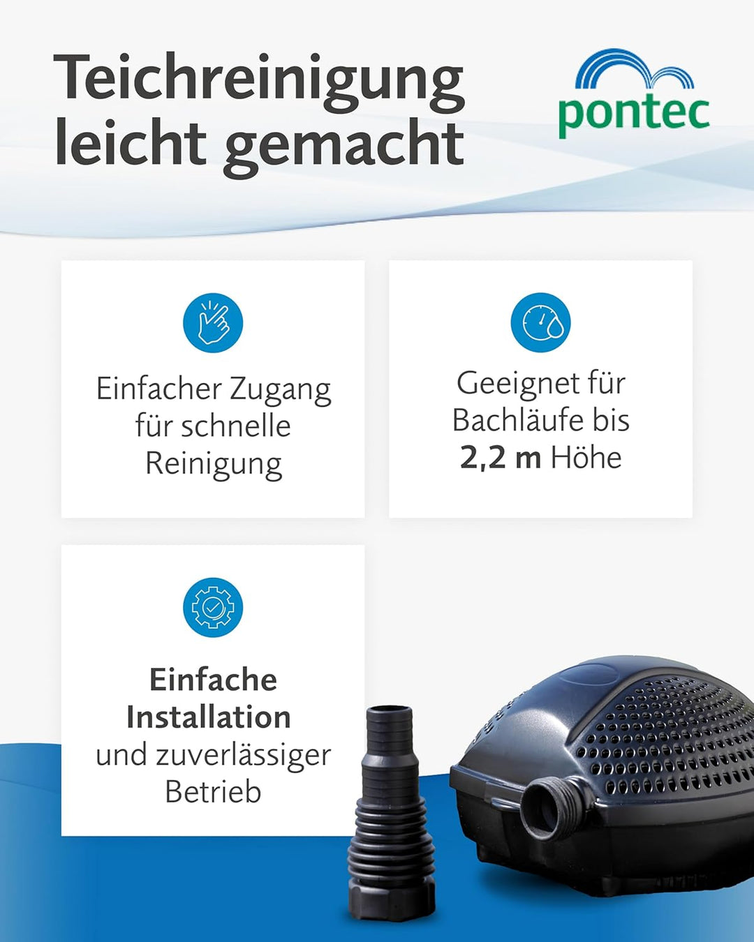 Pontec 50853 PondoMax Eco 2500 - Filter- und Bachlaufpumpe / energieeffiziente Pumpe für Bachläufe /