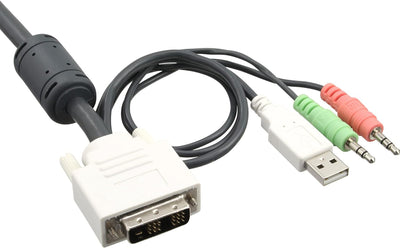 InLine 61614I KVM Switch, 4-fach, DVI-D, USB, mit Audio, integr. Kabel