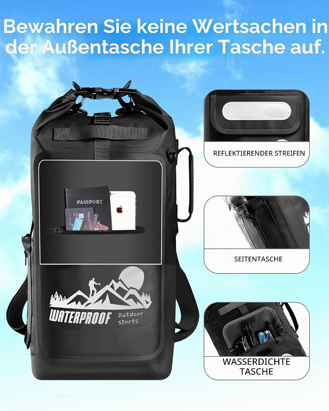 IDRYBAG Dry Bag Floating wasserdichter Rucksack 20L/30L/40L, Dry Bags wasserdichte Rucksackform, Dry