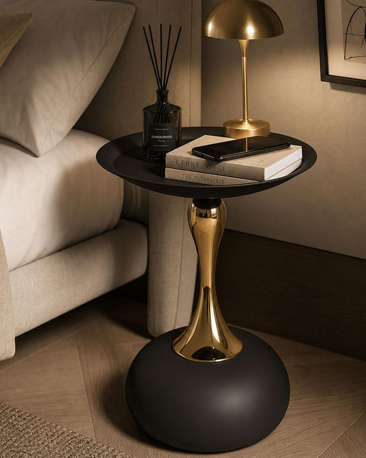 Couchtisch Schwarz Gold, Kleiner Runder Couchtisch Vintage, Metall Beistelltisch Rund Gold, Kreative