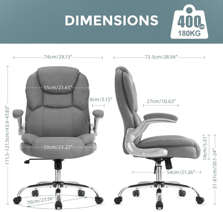 IWMH Bürostuhl Ergonomischer Schreibtischstuhl Chefsessel Drehstuhl mit hochklappbarer Armlehne, höh