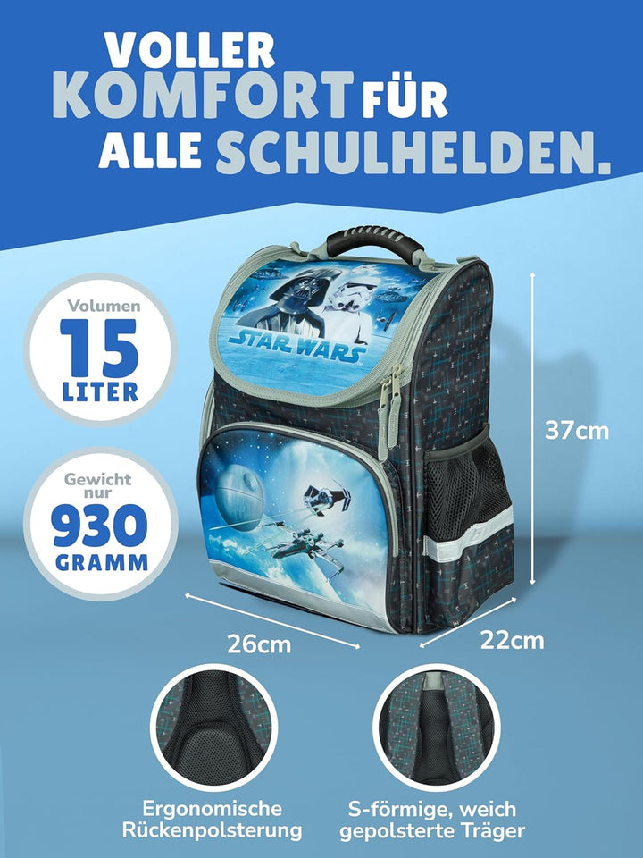 Familando - Schulranzen Set CLOU - 5-teilig mit Federmappe - Star Wars Classic - Ergonomisch, stabil