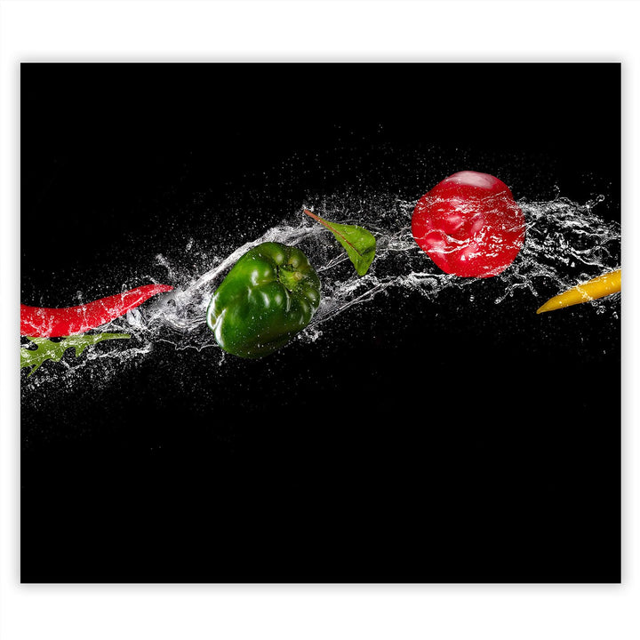 SmartDecoration Herdabdeckplatte Ceranfeldabdeckung aus Glas 60x52 cm Einteilig Motiv "Gemüse" Schwa