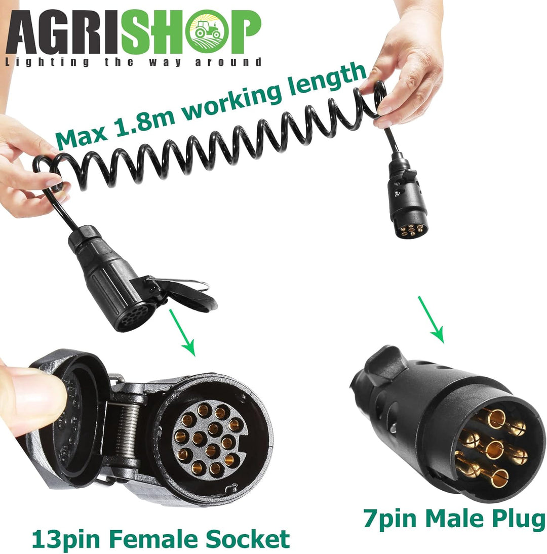 AGRISHOP Anhängerkabel Adapterkabel 7auf 13-polig 12v 1.8m,Adapter Stecker 7 auf 13-polig,Anhänger V