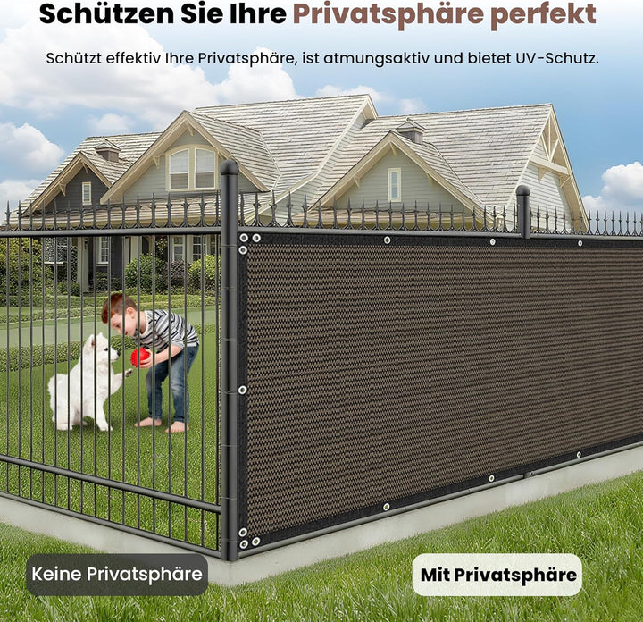 Zaunblende Sichtschutz Braun-Schwarz,1.2x6m,Sichtschutzzaun 90% HDPE-Schattennetz für den Aussenbere