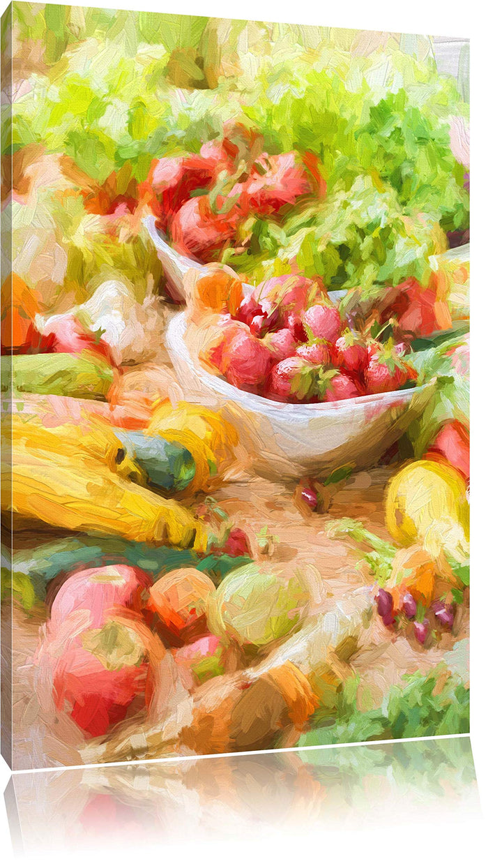 Pixxprint Buntes Obst und Gemüse als Leinwandbild/Grösse: 100x70 cm/Wandbild/Kunstdruck/fertig bespa
