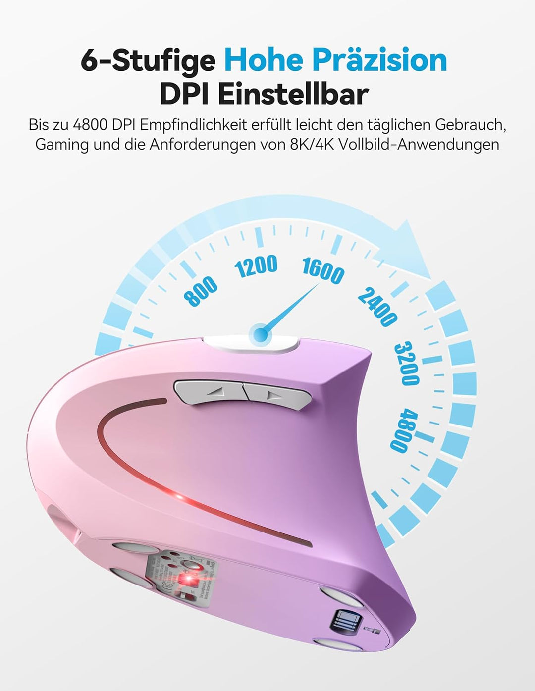 TECKNET Ergonomische Bluetooth Maus, Wiederaufladbar Kabellose Vertikale Maus (BT 5.0/3.0 + 2.4G), 6