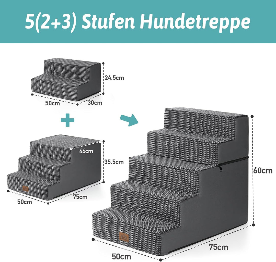 Hundetreppe, 5 Stufen Multifunktionale aus Hochdichtem Schaumstoff für Bett Couch Sofa, 60cm Hoch Ab