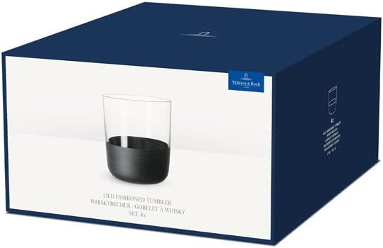 Villeroy & Boch – Manufacture Rock Whiskybecher Set, 4 teilig, Kristallglas mit mattschwarzem Boden,