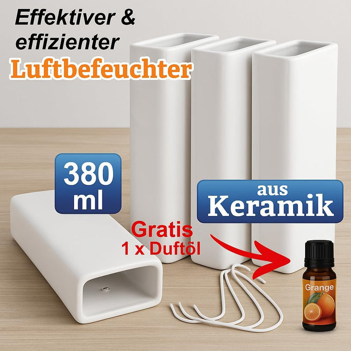 Luftbefeuchter für Heizung Set inkl. Haken - Keramik 380ml Wasserverdunster - weiss beige - Wasserve