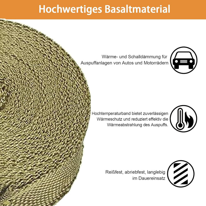 Hitzeschutzband Auspuff, Titanfarben Auspuffband, 50 mm x 15 m Auspuff Dichtband, Hitzeschutzband Au