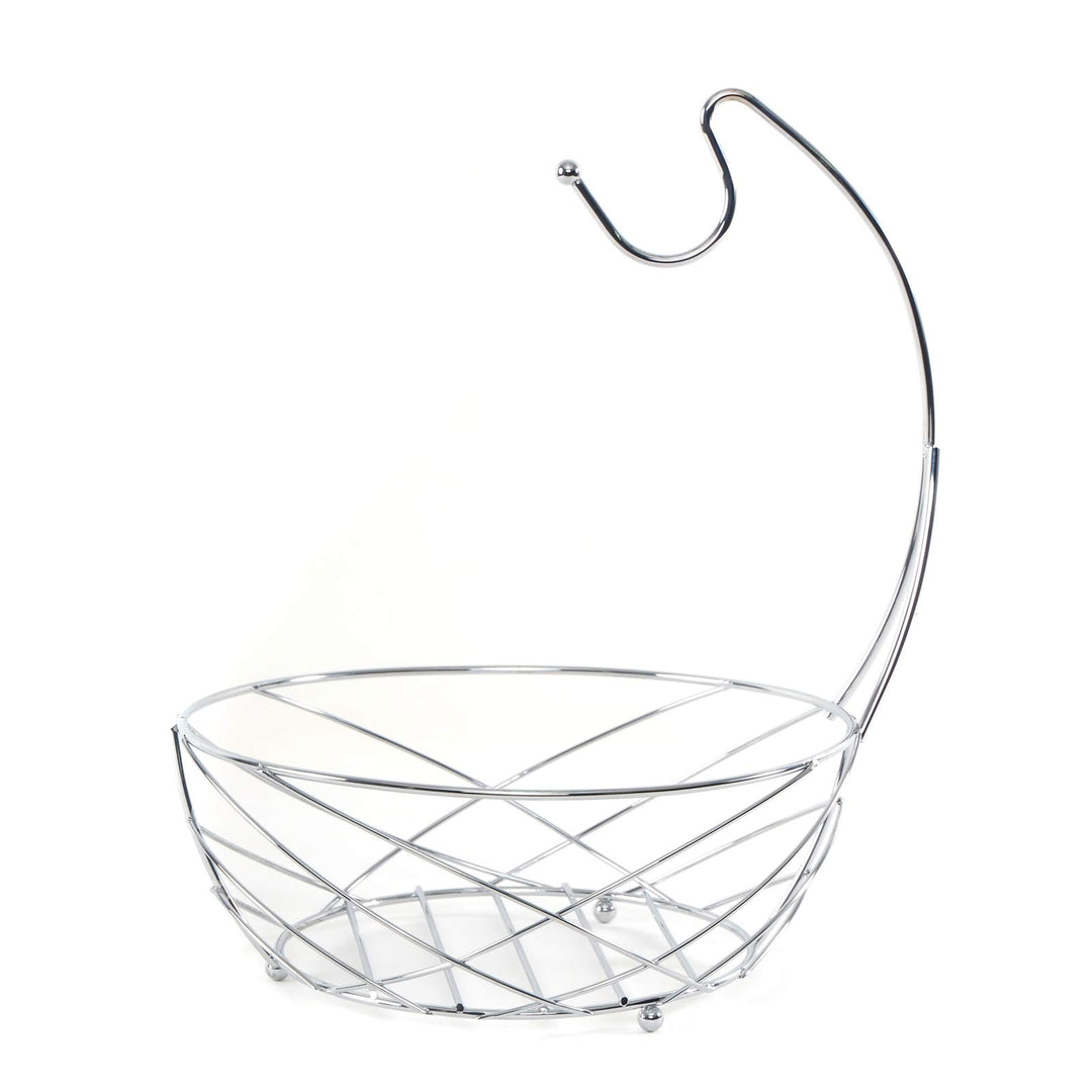 DESIGN DELIGHTS PRAKTISCHER METALL OBSTKORB FRESH | Ø 25 cm, verchromt, mit Bananenaufhänger | Früch
