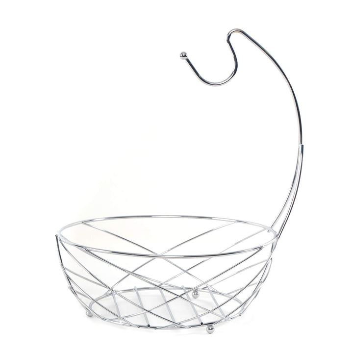 DESIGN DELIGHTS PRAKTISCHER METALL OBSTKORB FRESH | Ø 25 cm, verchromt, mit Bananenaufhänger | Früch