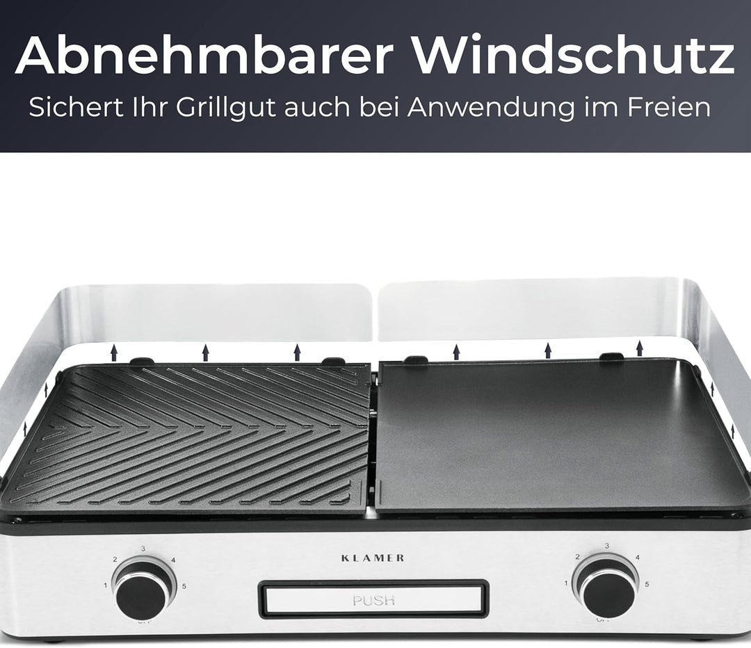 KLAMER Elektrogrill, antihaftbeschichtete und abnehmbare Duo-Platten, separate Temperatureinstellung