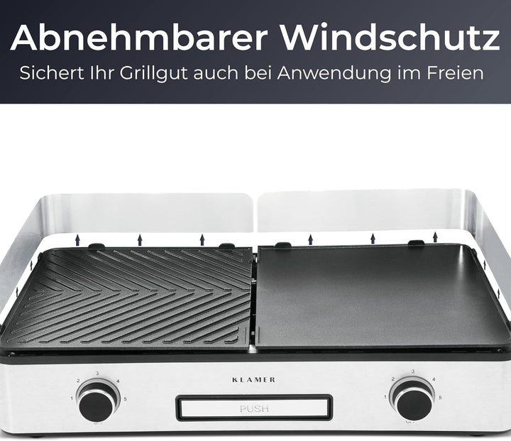 KLAMER Elektrogrill, antihaftbeschichtete und abnehmbare Duo-Platten, separate Temperatureinstellung