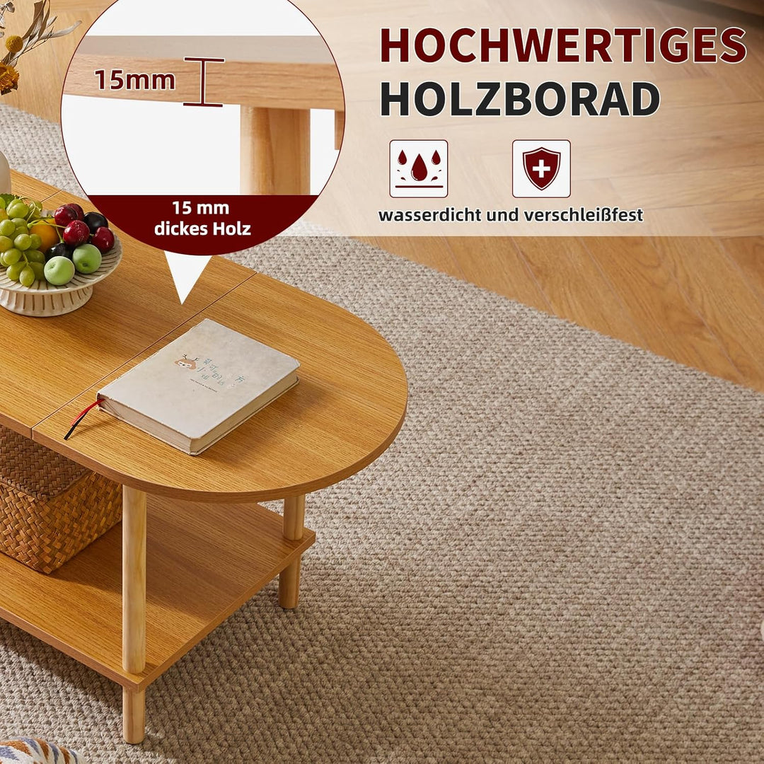 Teetisch aus Holz im Spleissdesign, 2-stufiger Couchtisch für Wohnzimmer, 35x16x17 Zoll TV-Tischstän