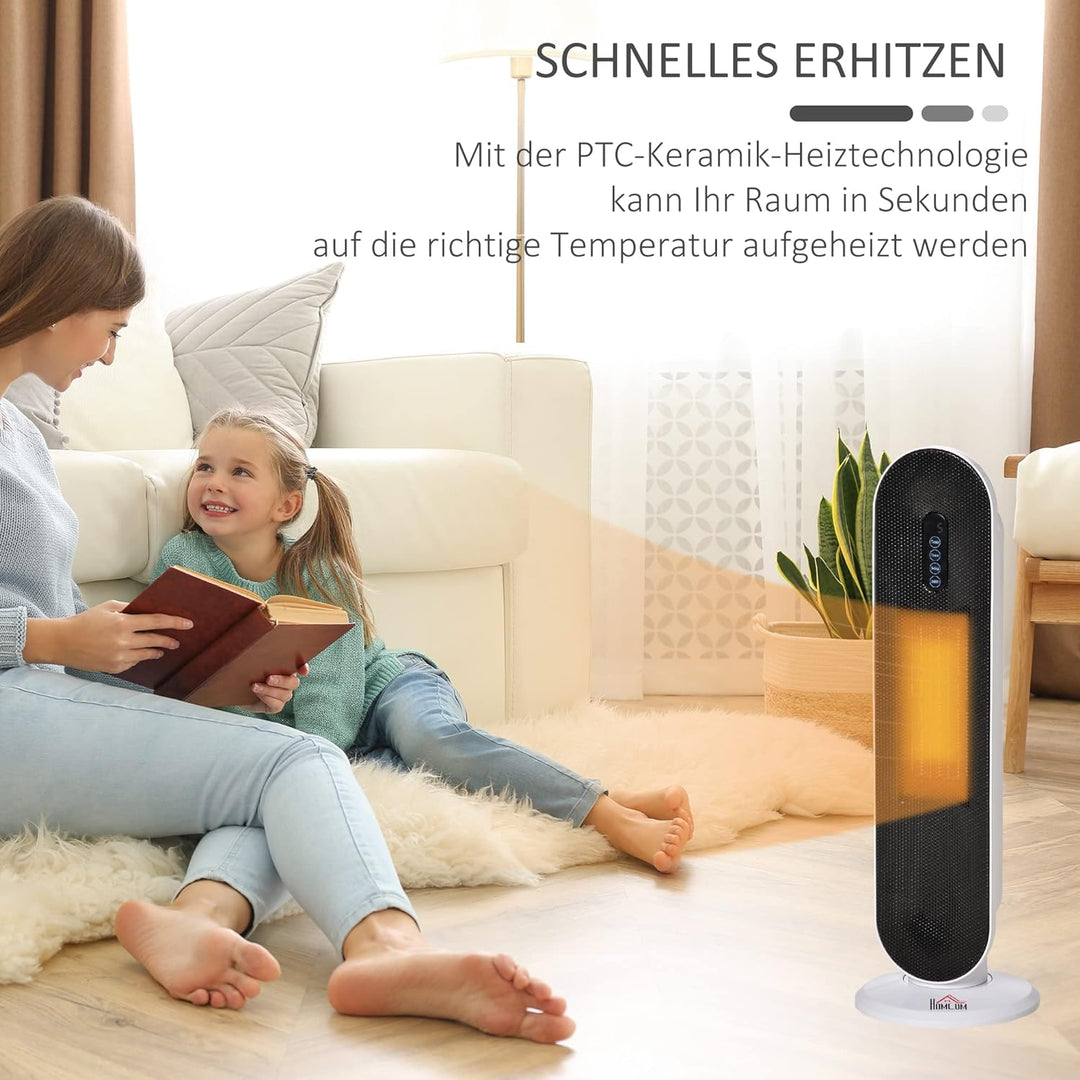 HOMCOM Heizgerät Heizlüfter 2000W Elektroheizer Keramik Heizturm mit Fernbedienung 24-Stunden-Timer