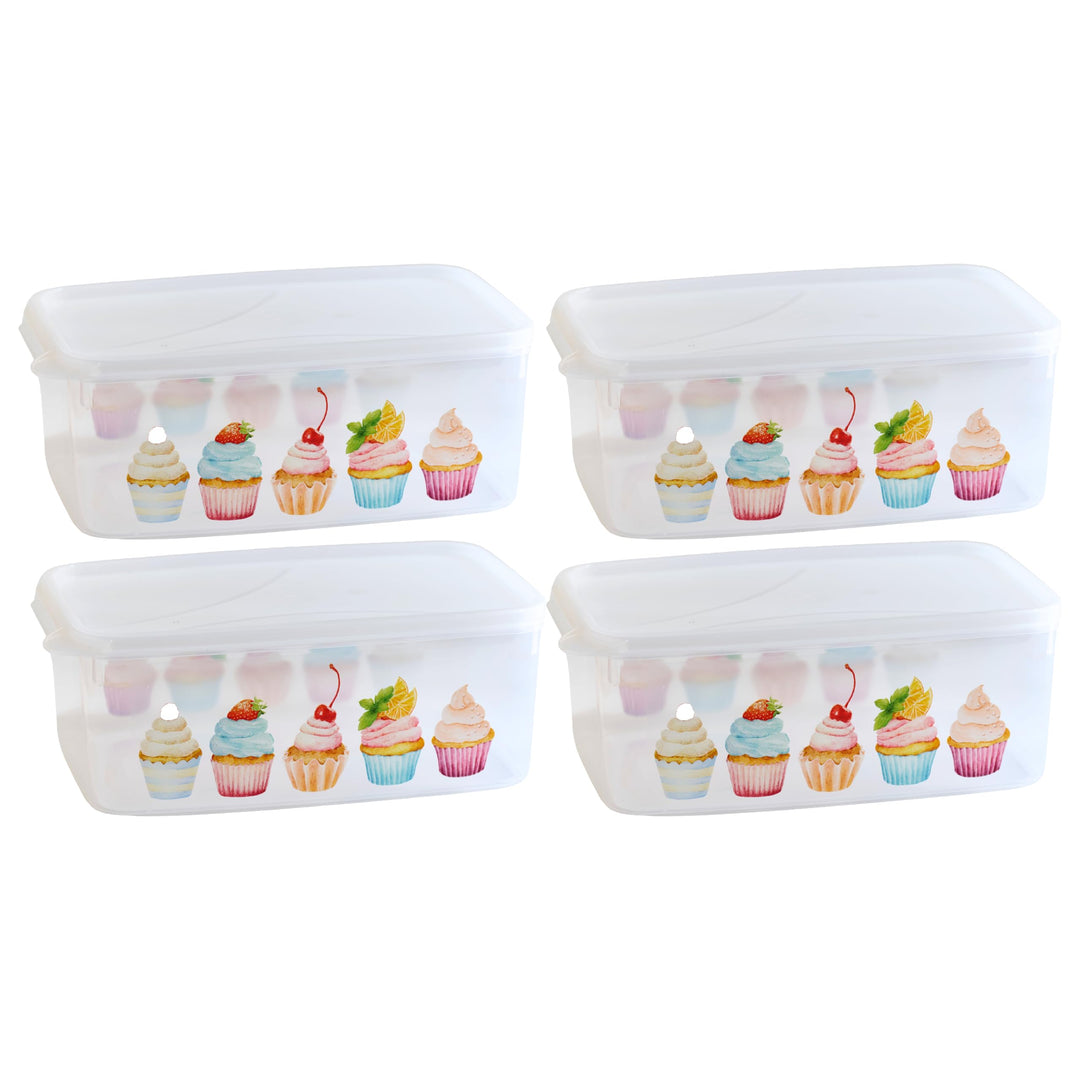 MiraHome Keksdosen 4er Set transparent mit Cupcakes-Design 2,5L – Rechteckige Plätzchendosen – Ideal