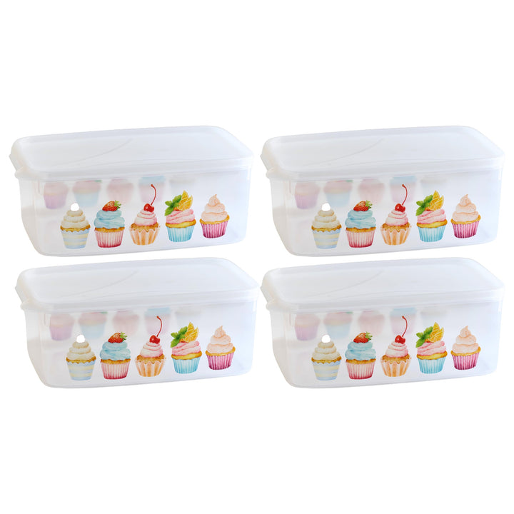 MiraHome Keksdosen 4er Set transparent mit Cupcakes-Design 2,5L – Rechteckige Plätzchendosen – Ideal