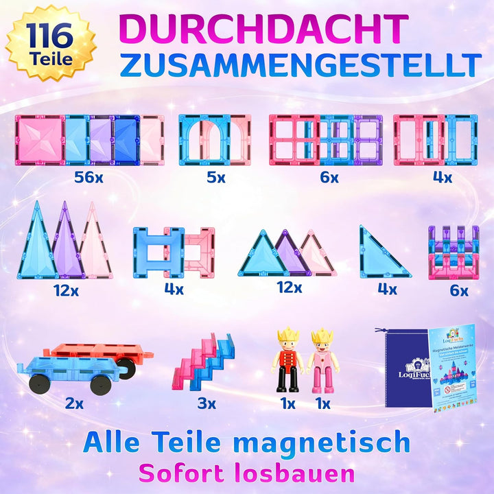 Magnetische Bausteine 116 Teile inkl. 2 Autos, Montessori Sensorik Spielzeug ab 3 Jahre, Magnetbaust