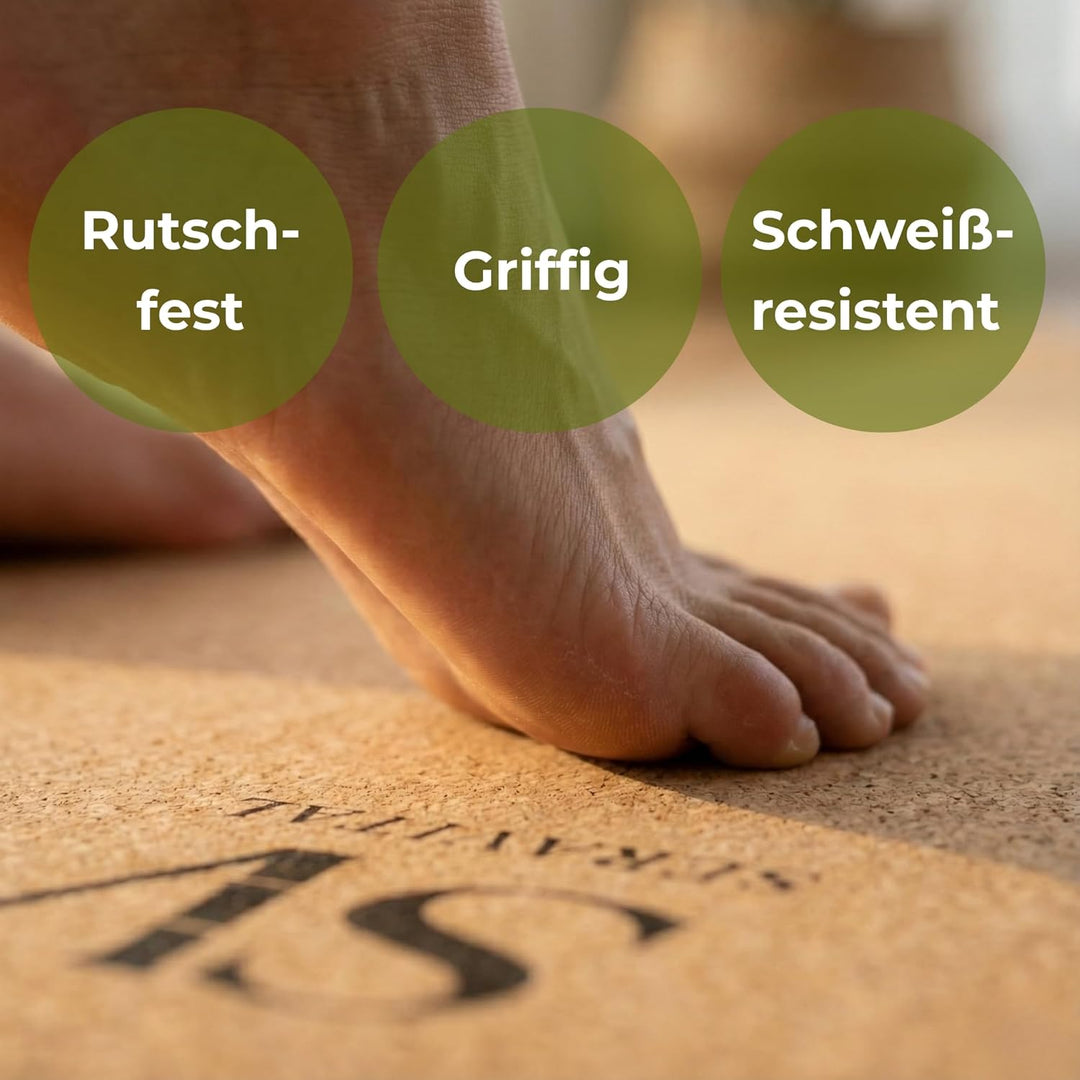 Kork Yogamatte hochwertig 183×68×4,5 mm – Feiner Naturkork & Naturkautschuk – extra breit, rutschfes