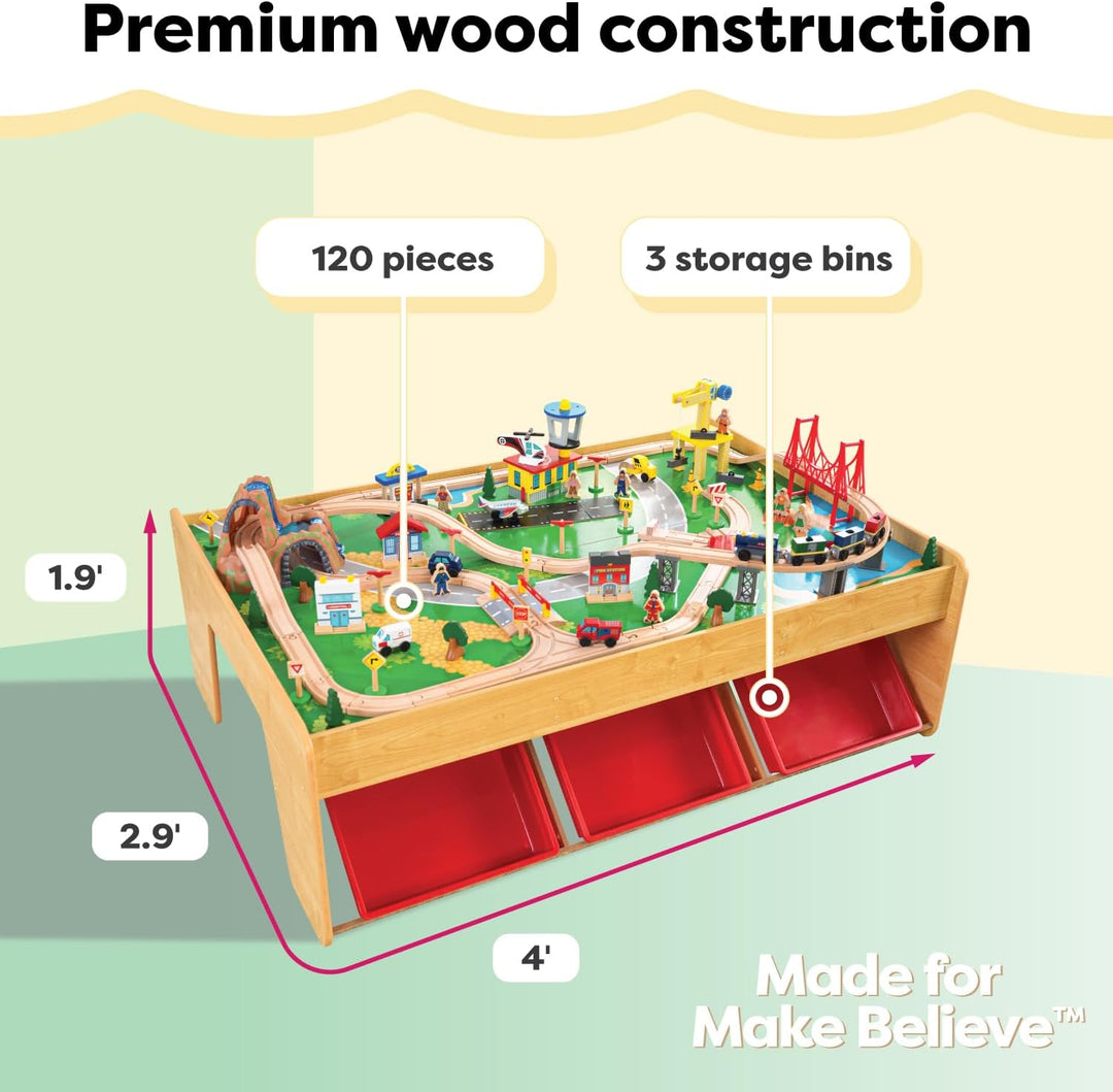 KidKraft Holzeisenbahn und Spieltisch Waterfall Mountain mit Aufbewahrungsbox, Eisenbahn mit Zubehör