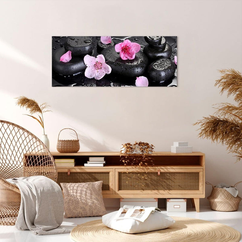 Wandbilder Dekoration Wohnzimmer Blumen Steine Tropfen Spa Panorama Bilder auf Leinwand 120x50cm Lei