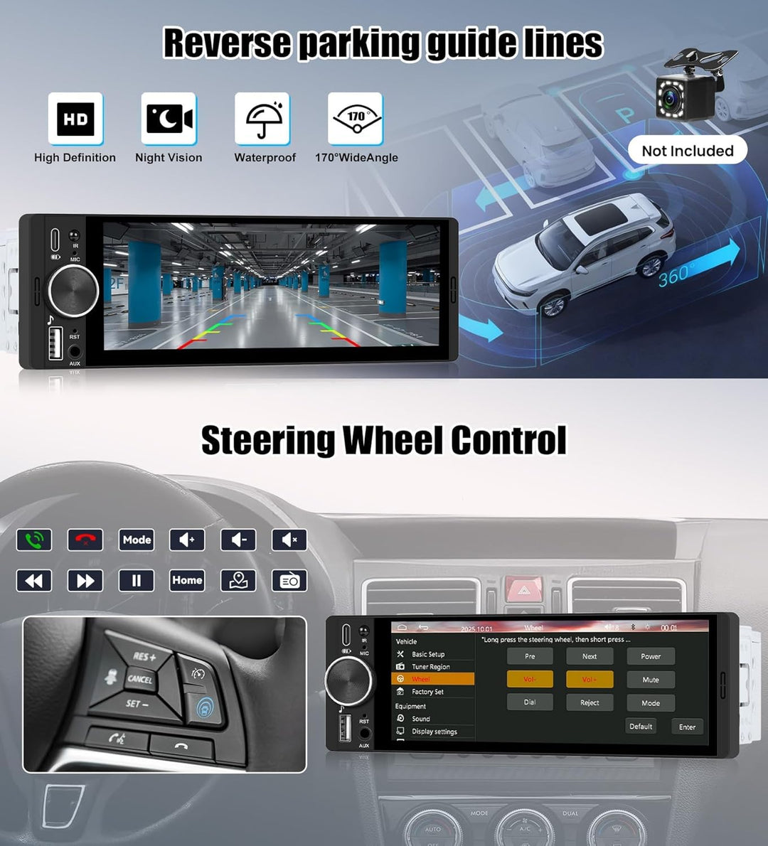 CAMECHO 6.28 Zoll HD Touchscreen Autoradio mit Drahtlos CarPlay Android Auto,1 Din Carplay Radio mit