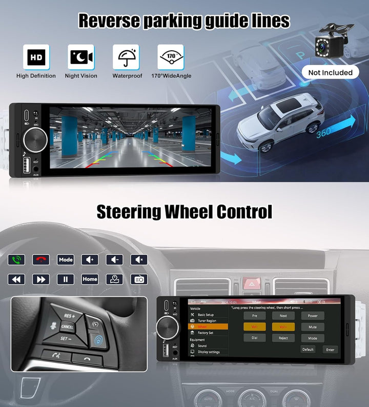 CAMECHO 6.28 Zoll HD Touchscreen Autoradio mit Drahtlos CarPlay Android Auto,1 Din Carplay Radio mit