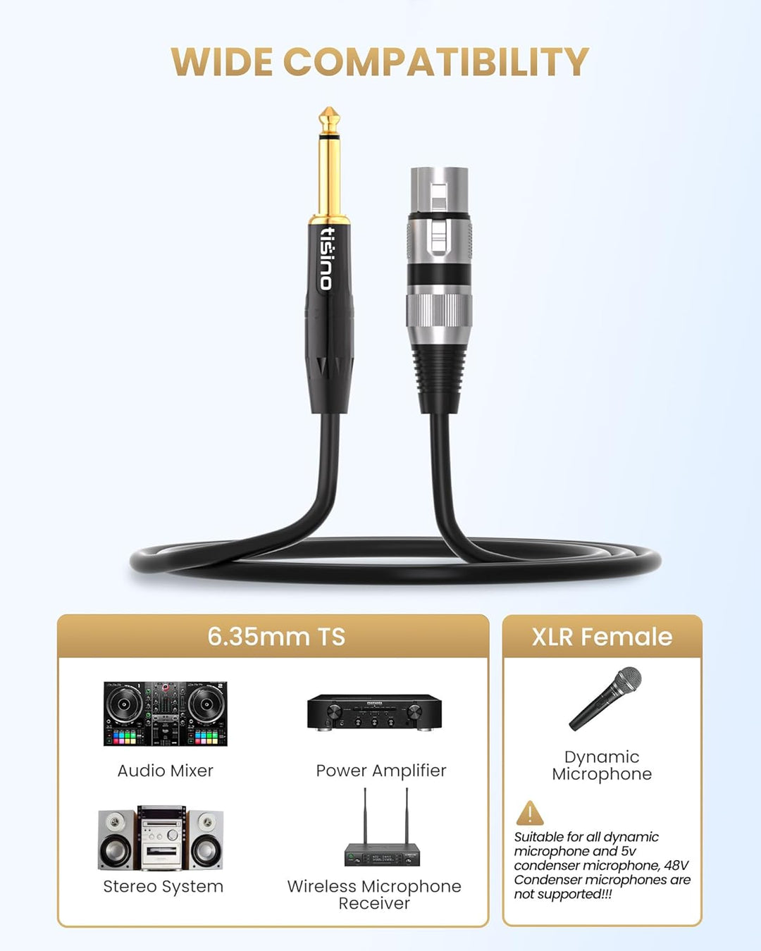 Tisino Female XLR auf 6,35 mm TS Mono Jack Unsymmetrisches Mikrofonkabel Mikrofonkabel für dynamisch