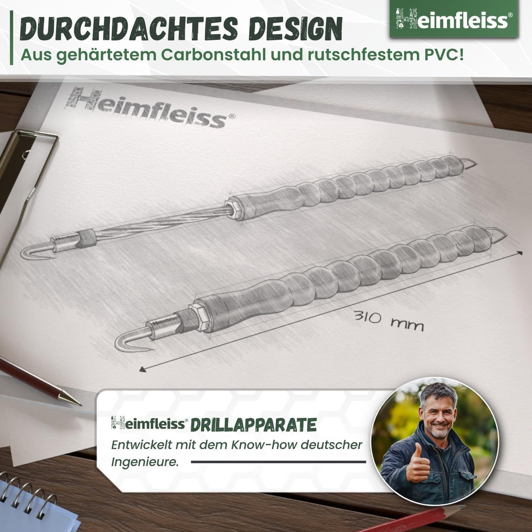 Heimfleiss® Draht Driller Drillapparat mit aut. Rücklauf - Universal Drahtbinder Rödelzange für Zaun