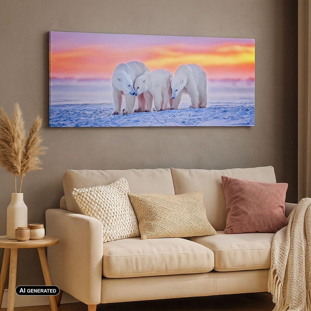 Wandbilder Dekoration Wohnzimmer Bären Winter Schnee Familie Panorama Bilder auf Leinwand 120x50cm L