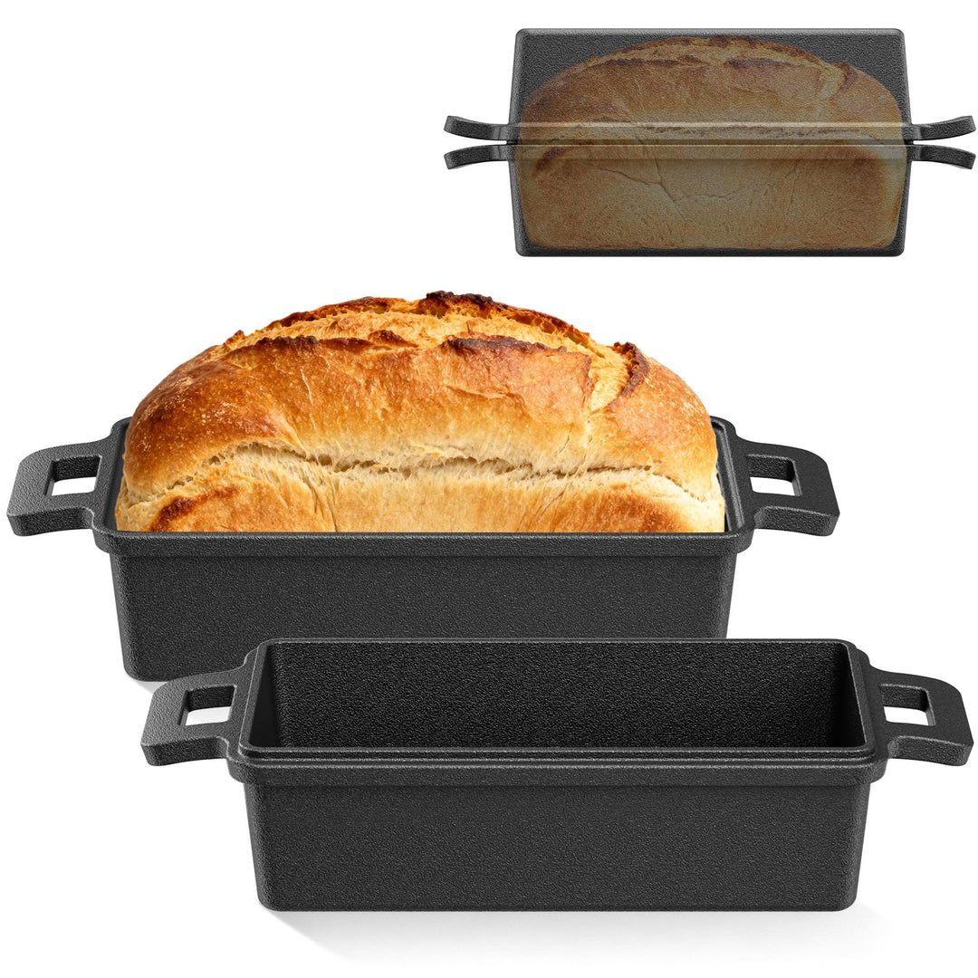 Brotbackform aus Gusseisen – 32cm Gusseisen Topf Brot backen mit Deckel, rechteckiger Brotbacktopf,