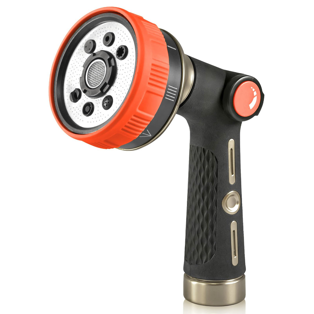 RAINPOINT 8-Funktionen Metall Gartenbrause, Einstellbarer Wasserdurchfluss Garten-Handbrause (Orange