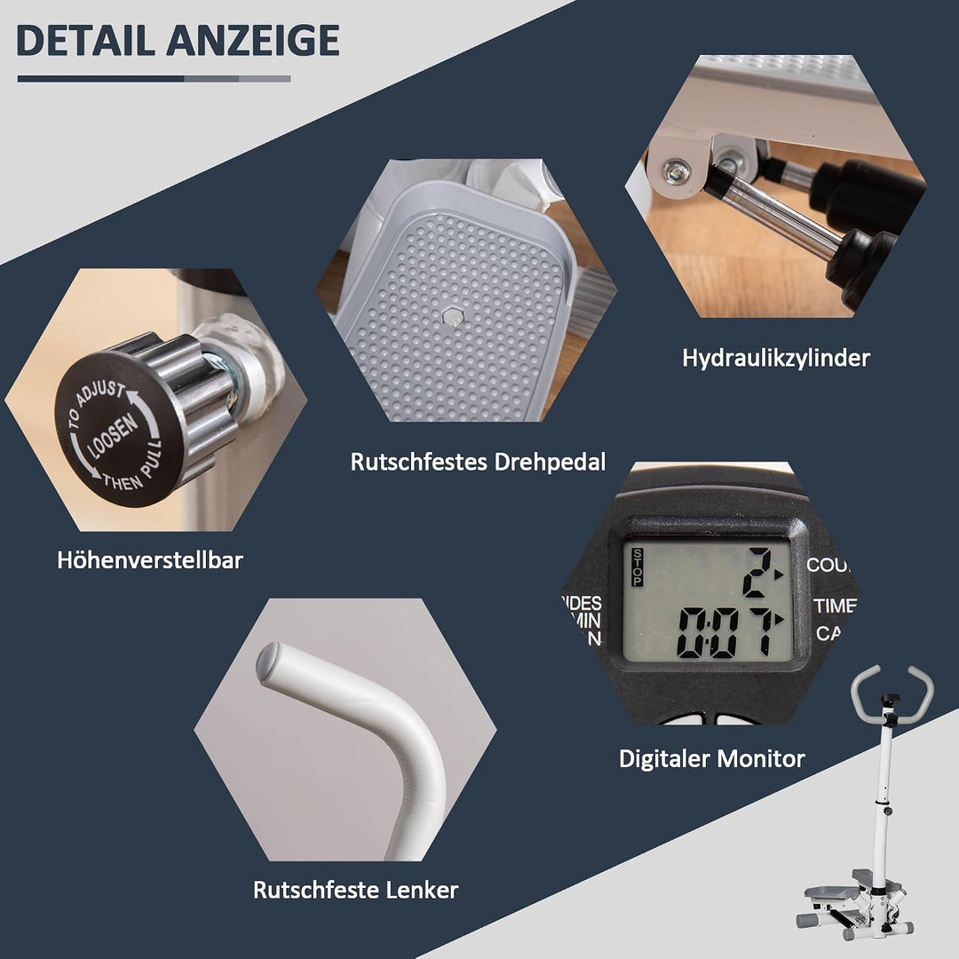 HOMCOM Stepper mit Handgriff Fitness Heimtrainer für Zuhause klein Fitnessgerät für Bein- und Po-Tra