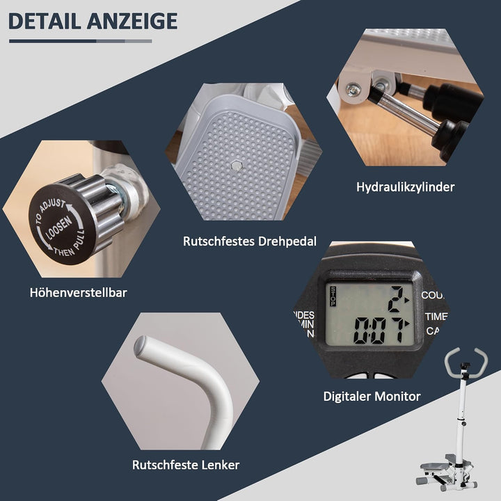 HOMCOM Stepper mit Handgriff Fitness Heimtrainer für Zuhause klein Fitnessgerät für Bein- und Po-Tra