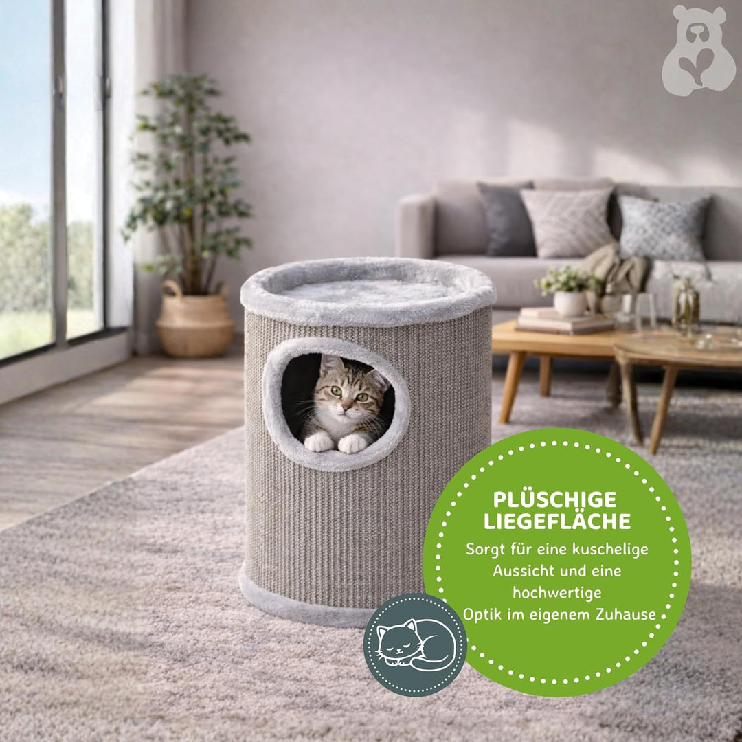 nanook Kratztonne Sisaltonne Kratzturm Kratzbaum Condo mit Spielball, Sisal Plüsch, grau 50 cm Gröss