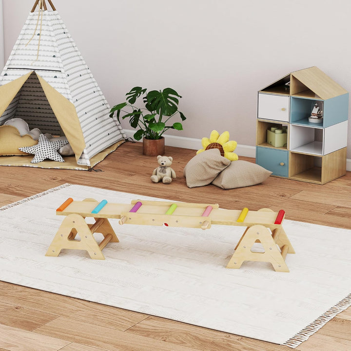 AIYAPLAY 2 In 1 Balance Wippe Kinder, Schwebebalken aus Holz, Wippe Schaukelwippe Garten, Balance Bo