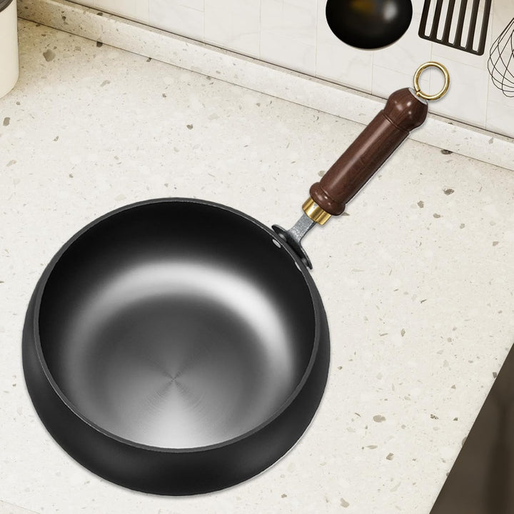 DWCBVJQ Big Belly Pot 28 Cm Koch Wok Pfannen Hitzebeständige Wokpfanne Holzgriff Handgefertigte Eise
