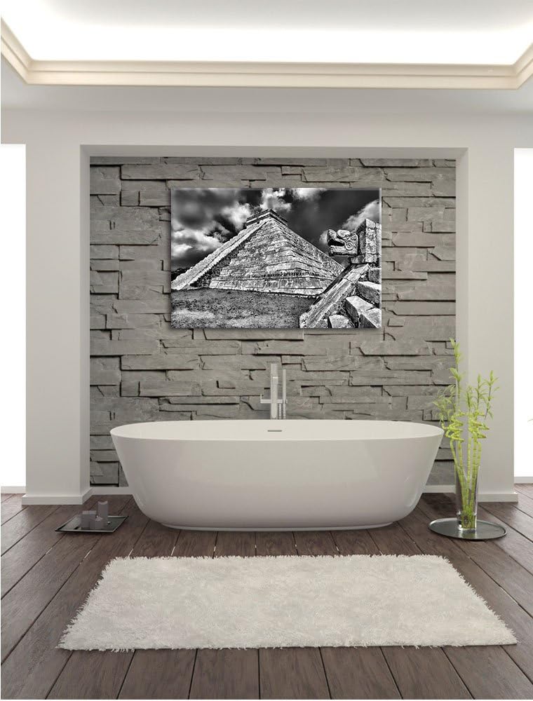 Pixxprint Monocrome, Schöner Maya Tempel in Mexiko, Format: 100x70 auf Leinwand, 100x70