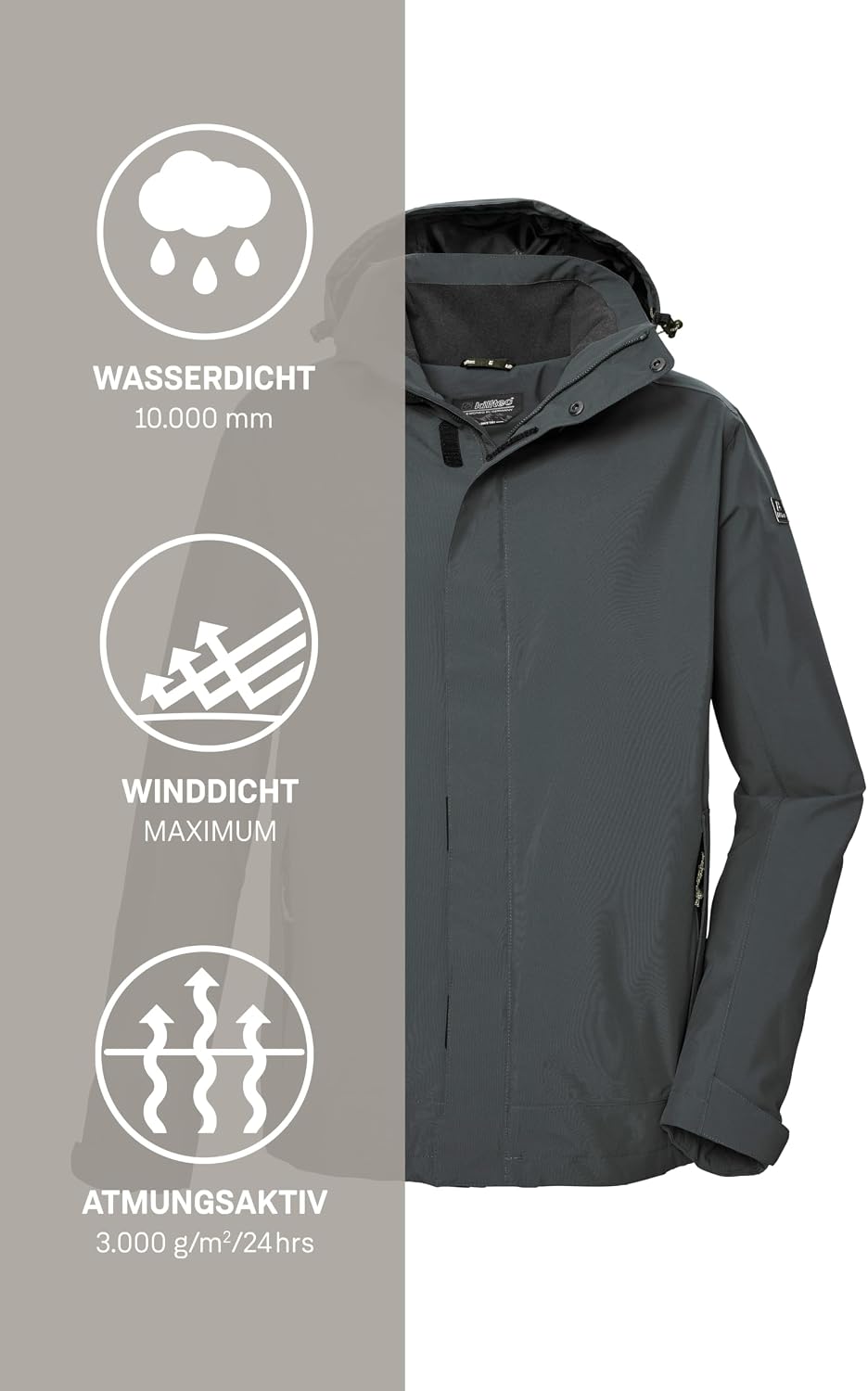 Killtec Herren Kos 87 Mn Jckt Funktionsjacke/Outdoorjacke mit abzippbarer Kapuze (1er Pack) 3XL Dunk